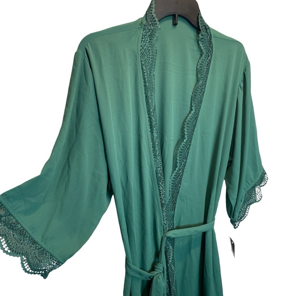 INC International Concepts Lace Trim Short Robe Smoke Pine Green Medium New - Picture 3 of 7